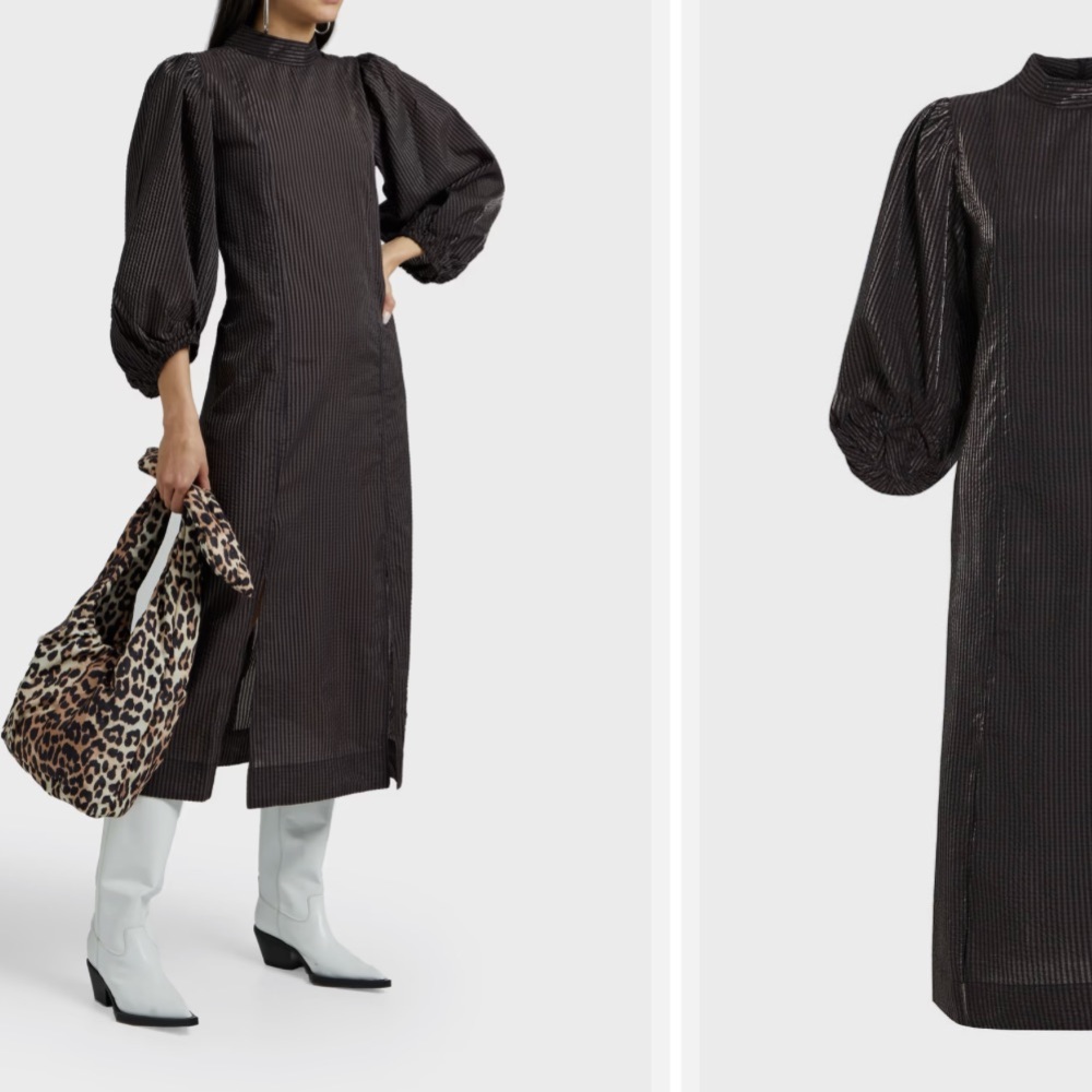 Ganni Checked seersucker midi dress
